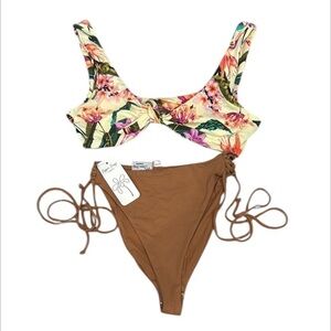 Dippin' Daisy's floral brown two piece bikini set swimsuit size small